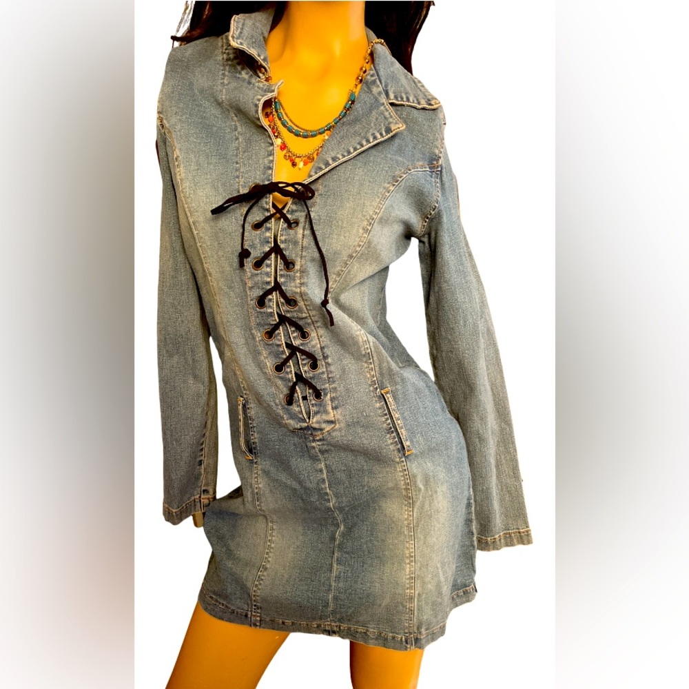 Stretch denim tie dress
